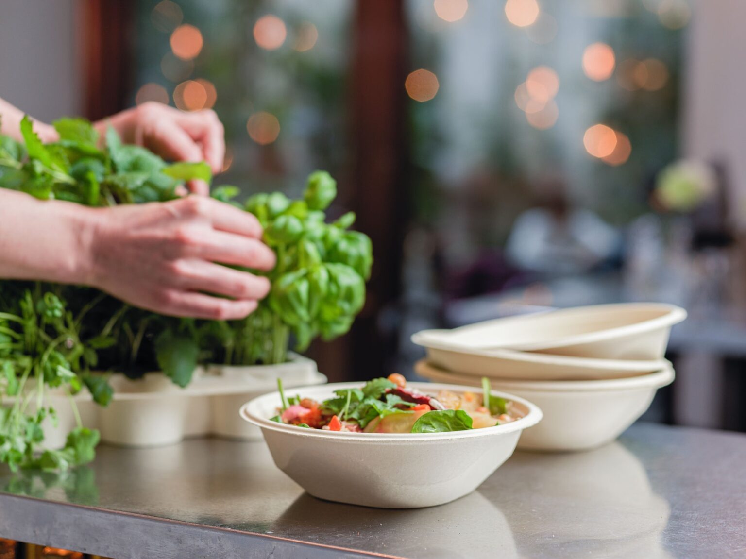 Pure Fibre 0118 – Salad bowl with hand and herbal tray 1800